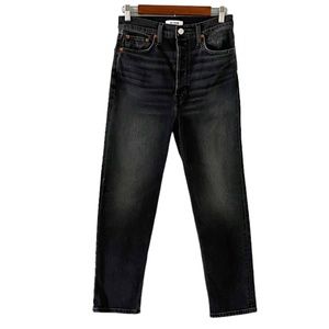 REDONE Ultra High Rise Button Fly Straight Leg Jeans In Inky Black Size 28
